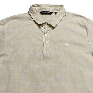 Travis Mathew On Porpoise Golf Polo XL Beige Grey Floral Stripe Performance Pima